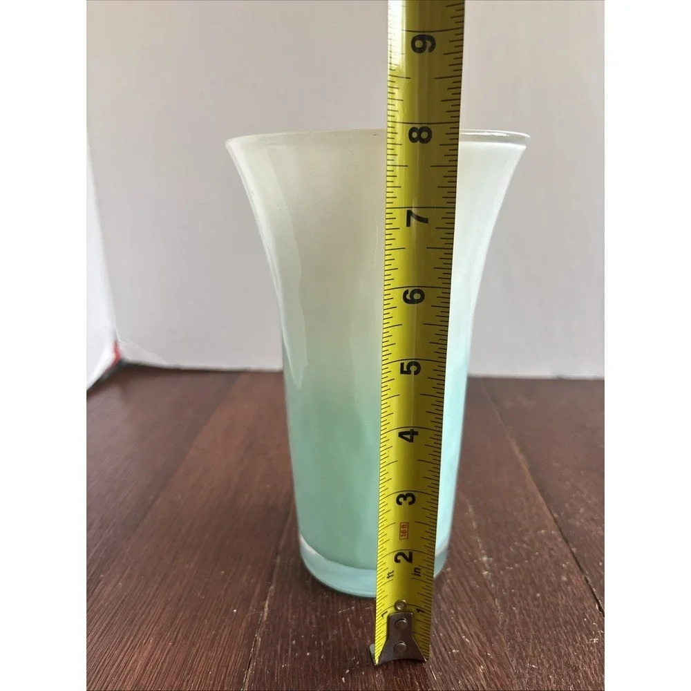 Vintage Libbey Ombré Teal/White Frosted Vase 8
